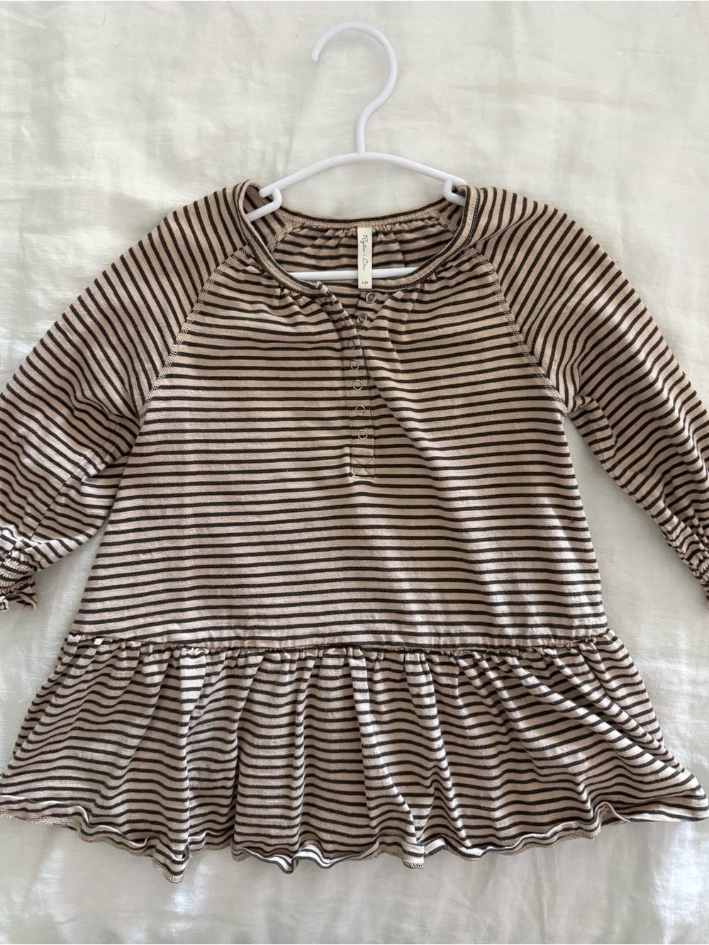 Rylee + Cru Striped Long-Sleeve Peplum Top - Tan & Black